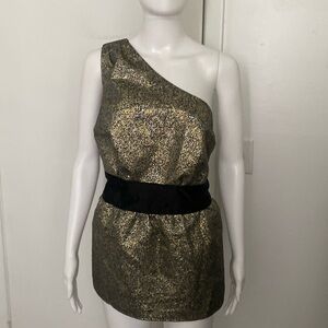 French Connection Metallic Peplum Tie Waist Party Dressy One Shoulder Top 16W